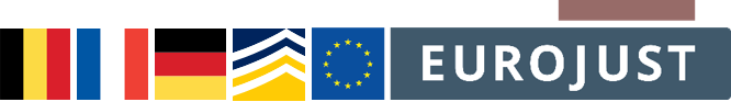 Flags of be fr de, logo of Europol Eurojust